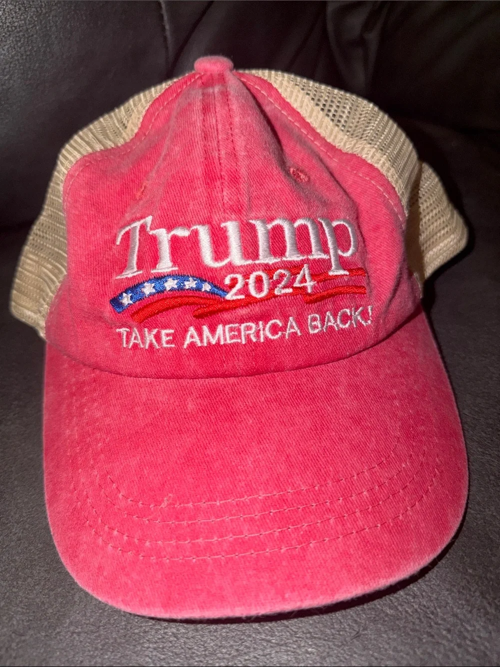 Donald trump pres 2024 Campaign Embroidered Trucker Hat - Red